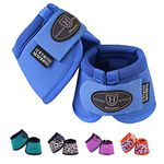 Harrison Howard Horse Bell Boots Overreach No Turn Protective Shock Absorbing Sturdy and Reinforced Touch Tape Bell Boots-Blue