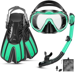 CTSAYTL Snorkeling Gear for Adults, 4 in 1 Travel Size Mask Fins Snorkel Set with Panoramic View Anti Fog Mask, Dry Top Snorkel, Trek Fins and Travel Bag, Snorkel Gear for Swimming Diving Snorkeling