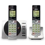 VTech DECT 6.0 Dual Handset Cordless Phone with ITAD, CID, Backlit Keypads and Screens, Full Duplex Handset Speakerphones, Call Block Silver/Black, CS6929-2