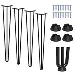 Signstek 28" Metal Legs 71cm Black Table Legs Sturdy 3 Rods Mid Century Modern Furniture Industrial Style 10mm For Desk Dining Table DIY Furniture With Screws (Set of 4)