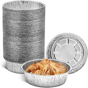 Round Foil Cake Pans – 50 Pack 6-Inch Reusable Aluminum Baking Pans | Stackable, Durable & Grease-Resistant | Great for Tarts, Baking, Cheesecakes, Catering, Meal Prep, Takeout, Freezer & Storage Use