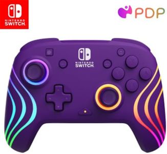 PDP Afterglow™ Wave Enhanced Wireless Nintendo Switch Pro Controller, 8 Colors RGB LED, Dual Programmable Gaming Buttons, 40 Hour Rechargeable Battery Power, Officially Licensed by Nintendo: Purple