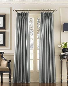 Curtainworks Marquee Faux Silk Pinch Pleat Curtain Panel, 30 by 84", Pewter,1Q80000GPT