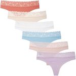 INNERSY Lace Thongs for Women Cotton Ladies Tanga Knickers Sexy G Strings Panties Multipack 6 (10, Pastel Colours)