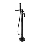 Wowkk Freestanding Bathtub Faucet Tub Filler Black Floor Mount Brass Single Handle Bathroom Faucets with Hand Shower