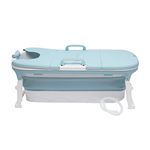 JUDEMII Portable Bathtub Adult Blue Folding Bathtub 138x60x50cm Baths for Bathrooms 6 Massage Rollers Bathtubs for Shower 110KG Load-Bearing with Lid Portable Bath tubs for Adults with Headrest