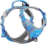 ThinkPet No Pull Harness Breathable Sport Harness with Handle-Dog Harnesses Reflective Adjustable for Medium Large Dogs,Back/Front Clip for Easy Control L Light Blue