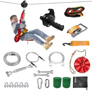 SZHTMZXC Zipline Kits for Backyard, Zip Line Kit for Kids and Adults, 70FT 90FT 110FT 130FT 150FT 180FT 200FT 230FT Up to 350Lbs, Outdoor Playground Equipment (130FT Ratchet)