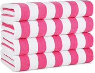 Arkwright California Cabana Stripe Beach Towel - Pack of 4 - Large Soft Quick Dry Cotton Terry Towels Set for Pool, Swim, and Hot Tub, Oversized 30 x 70 in, Pink