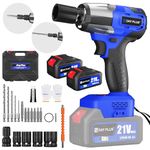 21V Cordless Impact Wrench, 1/2" Power Impact Driver, 2500RPM & Max Torque 450Nm, 3-in-1 High Torque Electric Wrench with 4 Socket Set, 12 Drill Set ,2 Battery, 1 Charger and 1 Carry Box, for Car Home