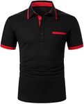 Floerns Men's Causal Short Sleeve Polo Shirts Contrast Collar Half Placket T-Shirts Black Red XXL