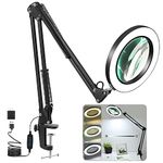 Magnifying Glass with Light and Stand, Veemagni 10X / 5In Real Glass Magnifying Desk Lamp & Clamp, 3 Color Modes Stepless Dimmable, LED Magnifier Light for Esthetic, Reading, Close Work, Craft, Repair