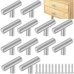 ZACUDA 12 PCS T Bar Handle Stainless Steel Cabinet Pulls 50mm Single Hole Drawer Knob Pulls Silver Kitchen Cabinet Handles Furniture Knobs with Screws for Cupboard Cabinet Wardrobes Bathrooms Doors