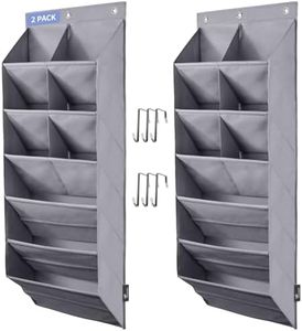 FENTEC Over the Door Shoe Organizer, 2 Pack Hanging Shoe Organizer, 6-Tier Large Deep Pockets Door Shoe Rack with 3 Hooks Shoe Organizer for Shoes, Sneakers, and Home Accessories, Grey