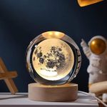 Desidiya Moon Crystal Ball Night Light,2.4 Inch Glass Ball Night LED Lamp with Woodern Base,Decorations Gifts for Men,Women,Kids,Boys,Girls,Teens