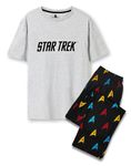 Star Trek Mens Pyjama Set | Adults Classic Logo Grey Short Sleeve Graphic Tee & Black All Over Print Long Leg Bottoms PJs, Multicolor, Medium