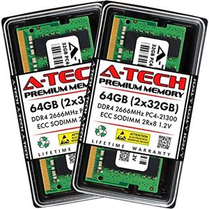 A-Tech 64GB (2x32GB) DDR4 2666MHz PC4-21300 (PC4-2666V) CL19 ECC SODIMM 2Rx8 1.2V 260-Pin RAM Memory for Microserver, Workstation, and Networking Platforms