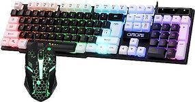 Gaming Keyboard Mouse Combo Rainbow LED Backlit Ambient Light Illuminated Character Wired USB Keyboard Mice Compatible with Windows XP/7/10 iMac MacBook PS4 PS5 Xbox one