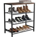 HOME BI 4-Tier Industrial Shoe Rack,Metal Shoe Storage Organizer Shelves with Stable Metal Frame, Shoe Organizer for Closet, Hallway, Entryway, Living Room, Rustic Brown