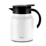 Tiken 1L Thermal Coffee Carafe Jug, Double Walled Stainless Steel Insulated Vacuum Coffee Flask for Hot &Cold Drinks