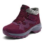 MFairy Women's Snow Boots Keep Warm Anti-Slip Soft Sole Warm Fur Lined Winter Ankle Booties, Wine Red, 9