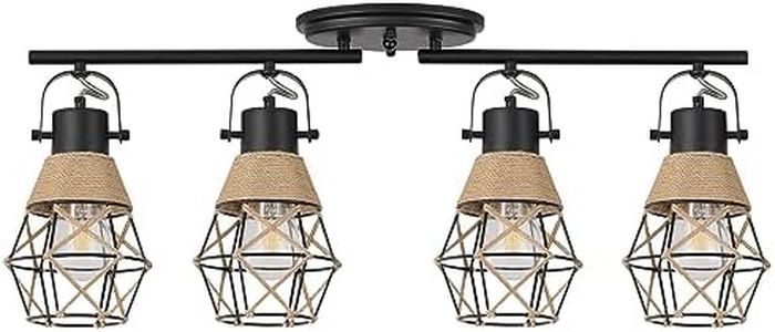 Farmhouse Track Lighting Kit, Directional Ceiling Light Indoor with 4 Rotatable Heads, Adjustable Metal Shade With Rustic Twine,Black Track Lighting For Kitchen, Living Room, Dining Room, Hallway.