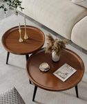 IKSII 2-Piece Set Modern Round Coffee Tables for Living Room,Easy Assembly Nesting Coffee Tables,Walnut Color Circle End Side Tables for Bedroom Office Balcony Yard