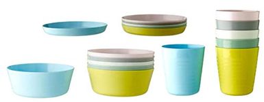 IKEA KALAS Children's Bowl Tumbler and Plate Set of 6 of Each Item Multi Coloured Pastel