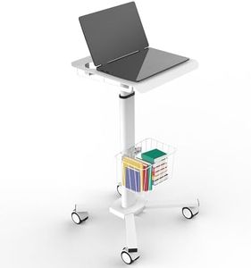 TUILUN Adjustable Height Portable Laptop Desk with Wheels,White Computer Cart on Wheels,Standing Mobile Desk Workstation, Utility Medical Cart