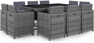 vidaXL Stylish Outdoor Dining Set in Grey – 11-Piece PE Rattan Patio Furniture with Cushions, and Powder-Coated Steel Frame