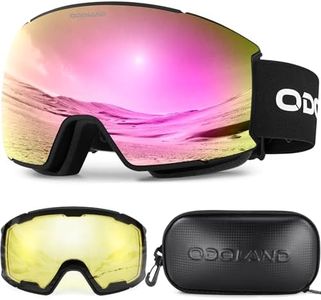 Odoland Ski Goggles Set with Detachable Lens, Interchangeable Lens, Anti-Fog UV Protection Snow Goggles for Men and Women, Helmet Compatible, Black Frame Pink Lens vlt 15%