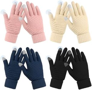 Omisy 4 Pairs Womens Gloves for Cold Weather, Women Christmas Gifts for Mom Wife, Stocking Stuffers for Adult Women, Winter Warm Mittens Gloves with Touchscreen - Black,Blue,Beige,Pink