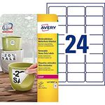 Avery Zweckform L4773REV-20 Weatherproof Labels / Re-Usable / 33.9 x 63.5 mm / 20 Sheets / 480 Labels White