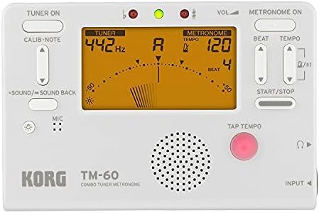 KORG KO-TM60CWH TM-60 Combo Tuner Metronome with LED Screen and CM-200 Contact Mic, White