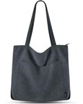 Prite Corduroy Tote Bag for Women Large Shoulder Bag with Zipper and Pockets for College School Work Travel Shopping-Grey