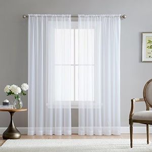 HLC.ME White 140cm inch x 240cm inch Window Curtain Sheer Voile Panels for Living Room & Bedroom, Set of 2