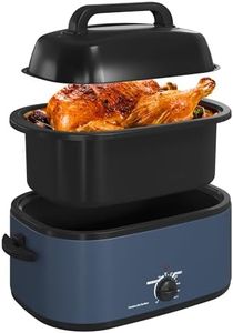 RoyalCraft 24-Quart Electric Roaster Oven with Visible Self-Basting Lid, Turkey Roaster Oven with Removable Pan and Rack, Perfect for Large Meals and Holiday Feasts, Blue