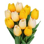 N&T NIETING Artificial Tulips Flowers, 12Pcs Fake Tulip Real Touch Latex Faux Tulips Flowers Bouquet for Wedding Arrangements Home Party Hotel Floral Decoration(Mix Yellow)