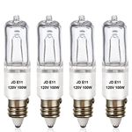 4 Pack JDE11 Bulb,120V 100W Halogen Candelabra Bulbs,T4 Mini Base JD E11 Bulb ,Dimmable 2700K Warm White（Replacement E11 LED bulb,for Chandeliers,Candelabra,Ceiling Fan, Table Lamps, Cabinet Lighting