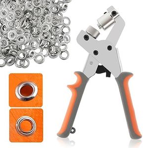POWLAB 500PCS Grommet Tool Kit Set, Handheld 3/8 Inch Grommet Press Tool Eyelet Plier Hand Press Puncher, Hole Punch Grommet Pliers with Silver Grommets, Tarp Grommet Kit for Fabrics, Canvas, Awnings