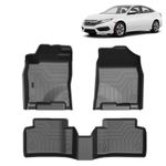 FIILINES Floor Mats for Honda Civic Sedan/Hatchback/Type R 2016-2021 All Weather TPE Floor Liners Waterproof Durable 1st & 2nd Row Liner Set Civic Accessories (Black)