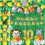 FI - FLICK IN 76 pcs 10th Birthday Party Decoration for Boys Animals Cutouts Banner Foil Balloons 10th Birthday Jungle Theme Decoration for Boys Lion King Party Decoration (Pack of 76, Green & Yellow)