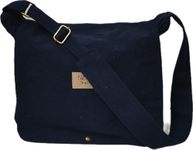 PAPYRUS Handmade ECO FRIENDLY Crossbody sling messenger cotton canvas bag/Gent's and women,/Brass zipper/Highly durable/Washable(Simple Gentle, Dark Blue) L(33 * 25 * 10 cm/8.5 Ltr