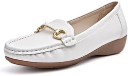 Cestfini Womens Slip on Wedge Loafers, Moccasin Shoes for Women Dressy, Arch Support Comfortable Penny Loafers for Women White