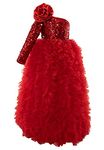 PINK WINGS Girls Gown,Dress,Full Length Dres, FluffyGown (6-7 Years, RED)