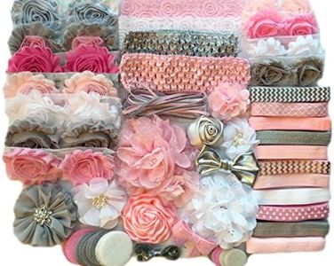 Bowtique Emilee Baby Shower Headband Kit DIY Headband Kit makes 30 Headbands - Pink and Grey