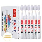 Paint Pens White Marker for Rock Painting-Stone, Ceramic, Metal, Glass, Wood, Set of 6 Medium Tip Paint Markers High Volume Ink Water Resistant for DIY Craft Quick Drying with 2 Extra Chisel Tips