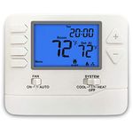 ELECTECK Thermostat, 5-1-1 Day Programmable, Large Digital LCD Display, Compatible with Single Stage Electrical and Gas System, Up to 1 Heat/1 Cool, White