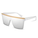 FEISEDY Fashion Oversize Siamese Lens Sunglasses Women Men Succinct Style UV400 B2470 (White Mirrored Lenses, 60)