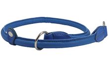 Round Genuine Rolled Leather Choke Dog Collar Blue (30" Long)